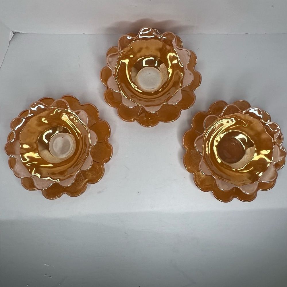 Vintage Fire King Anchor Hocking Peach Lustre Lotus Leaf Blossom Bowl/Plate ST 3